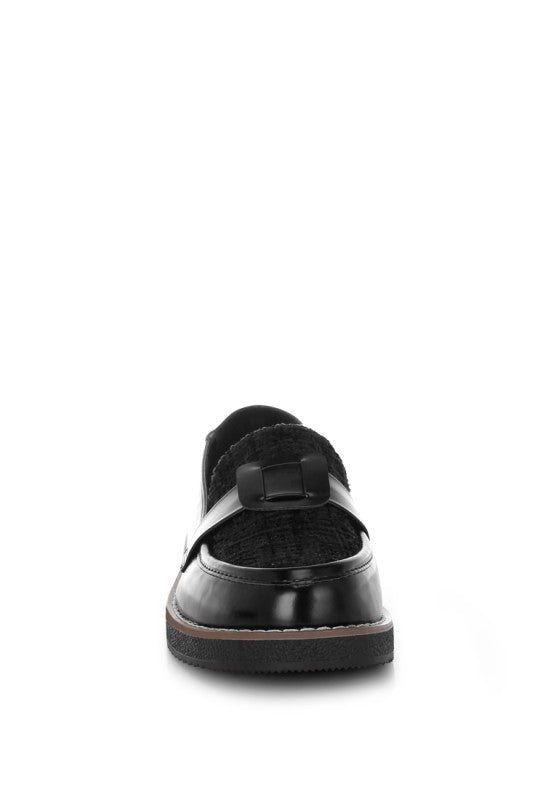 Elaris Tweed & Faux Leather Loafers