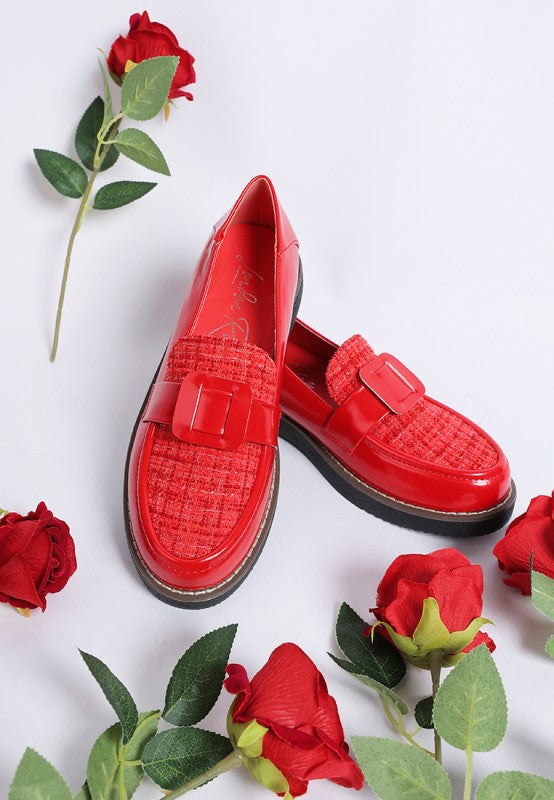 Elaris Tweed & Faux Leather Loafers