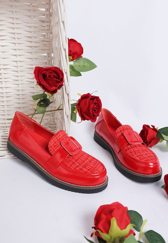 Elaris Tweed & Faux Leather Loafers