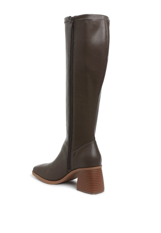 Menomi Faux Leather Block Heel Boots