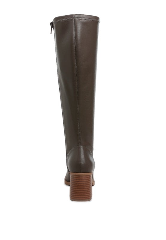 Menomi Faux Leather Block Heel Boots