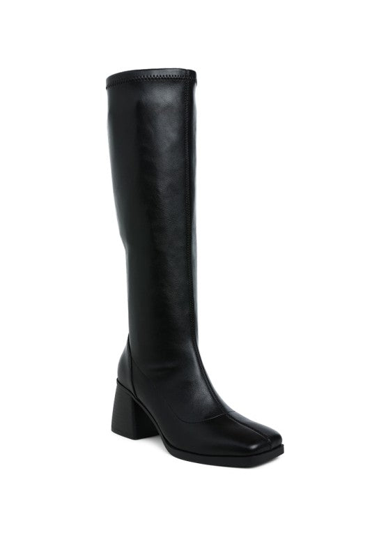 Menomi Faux Leather Block Heel Boots