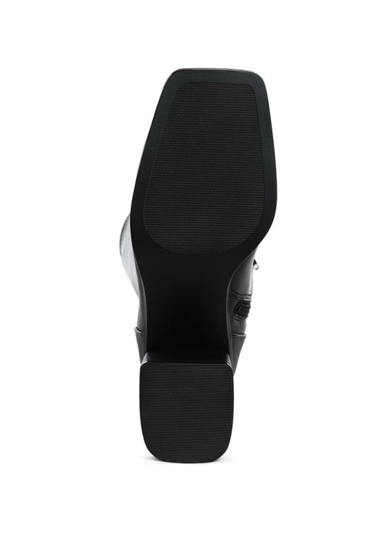 Menomi Faux Leather Block Heel Boots