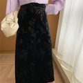 Velvet Half Skirt with Floral and Bird Embroidery