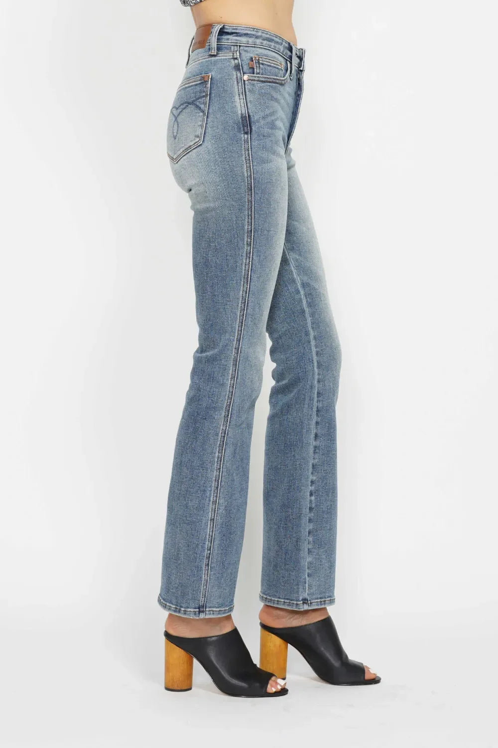 Full Size Tummy Control Back Embroidered Pocketed Bootcut Jeans Plus Size