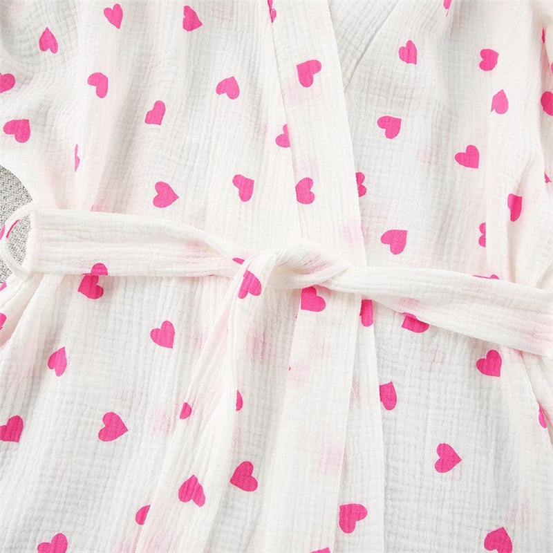 Heart Print Long Sleeve Tie-Waist Blouse and Shorts Set - Loungewear Suit
