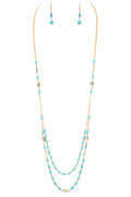 Long Layered Turquoise Beaded Necklace Set