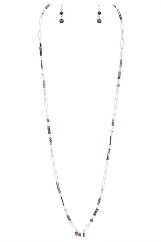 Mix Beads Station Long Dainty Necklace Set
