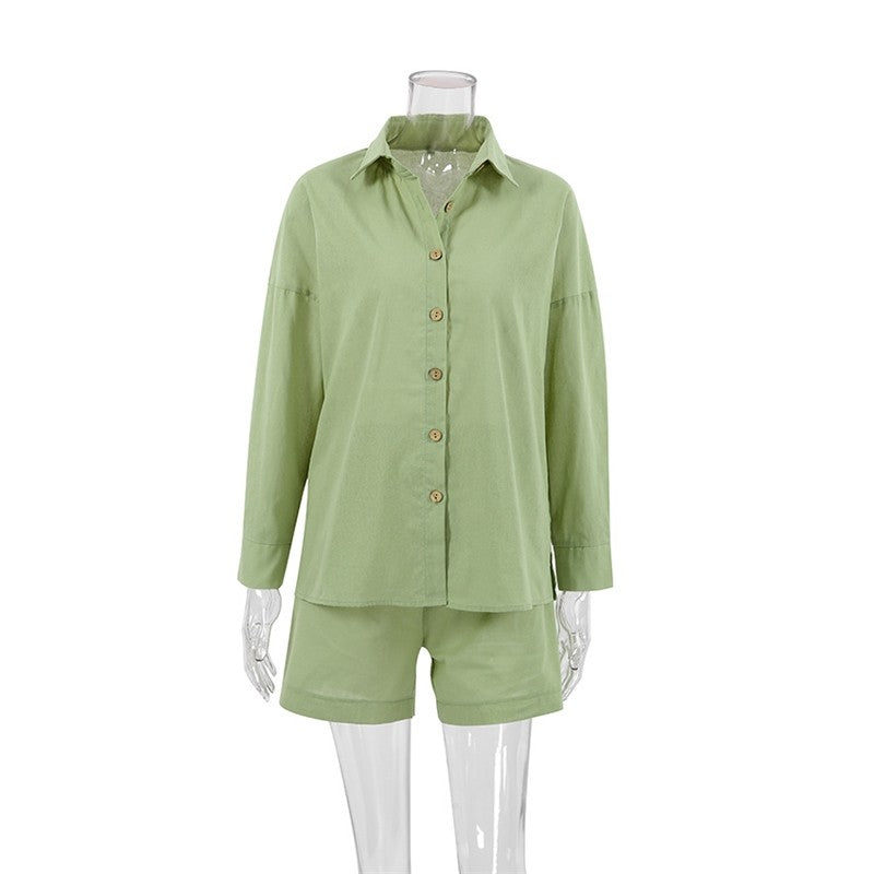 Long-Sleeve Cardigan and Shorts Two-Piece Pajama Set