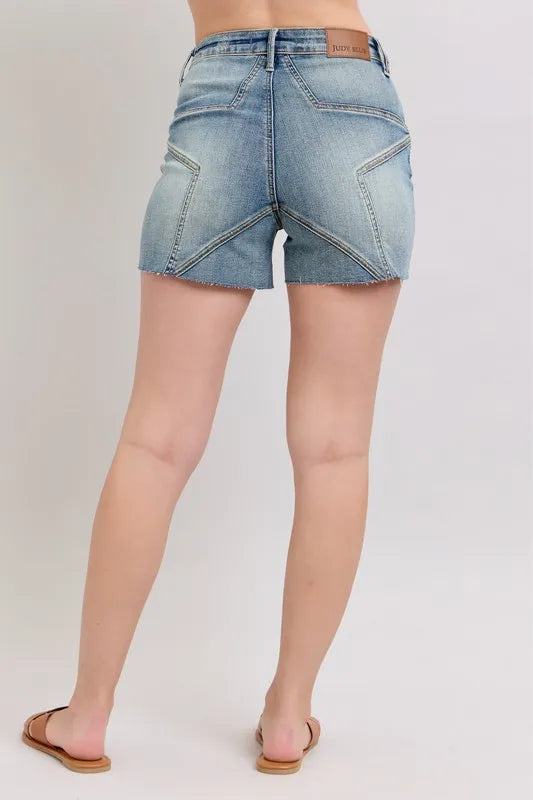 Full Size High Waist Star Seam Detail Denim Shorts Plus Size