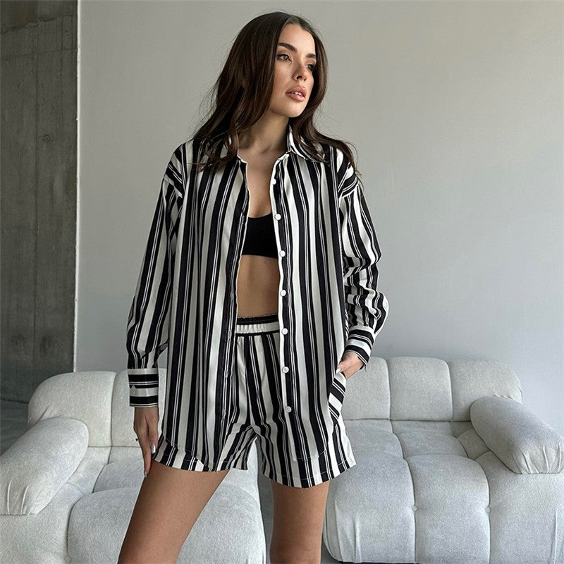 Striped Long Sleeve Lounge Shorts