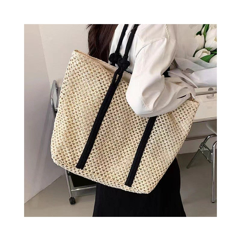 Woven Bag with Hollow-Out Design and Spacious Storage
