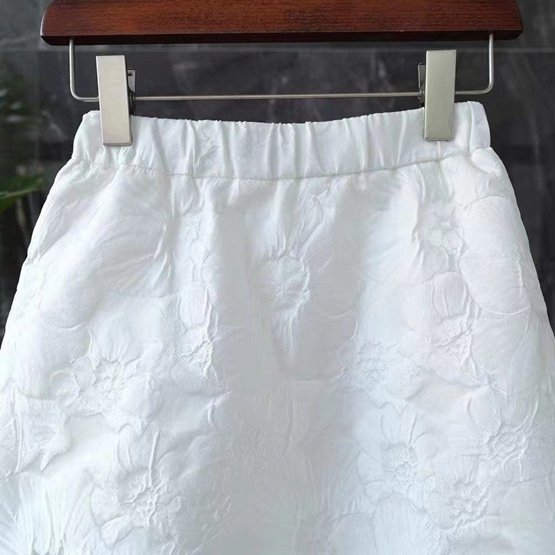 Solid Color Elastic Waist A-Line Jacquard Skirt