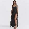 High Slit Ribbon Strap Solid Color Dress