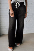 Black Acid Wash Contrast Lace-up Plus Size Jeans