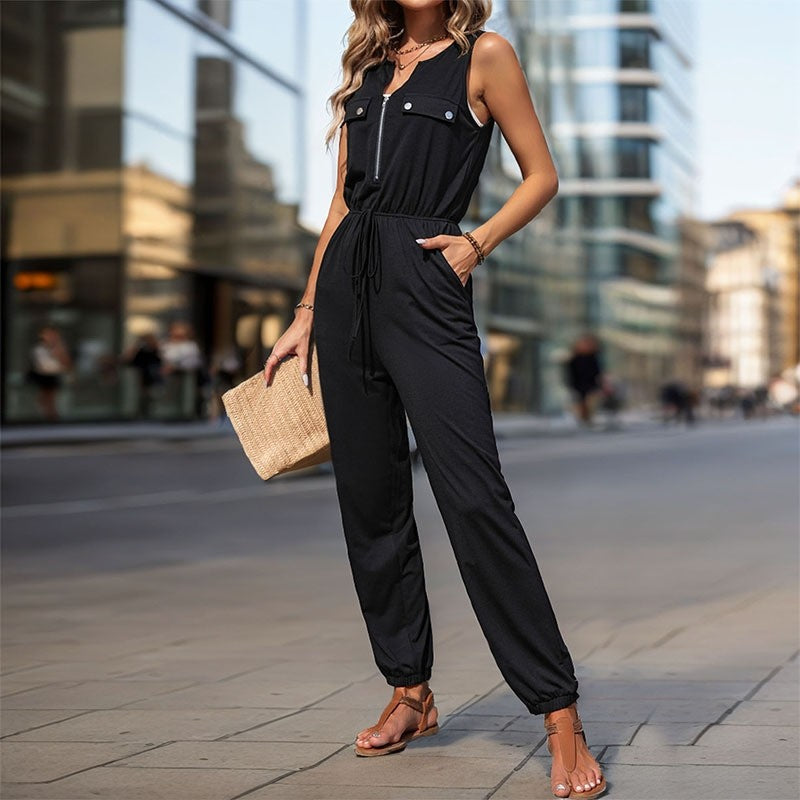 Sleek Sleeveless Long Jumpsuit in Solid Color