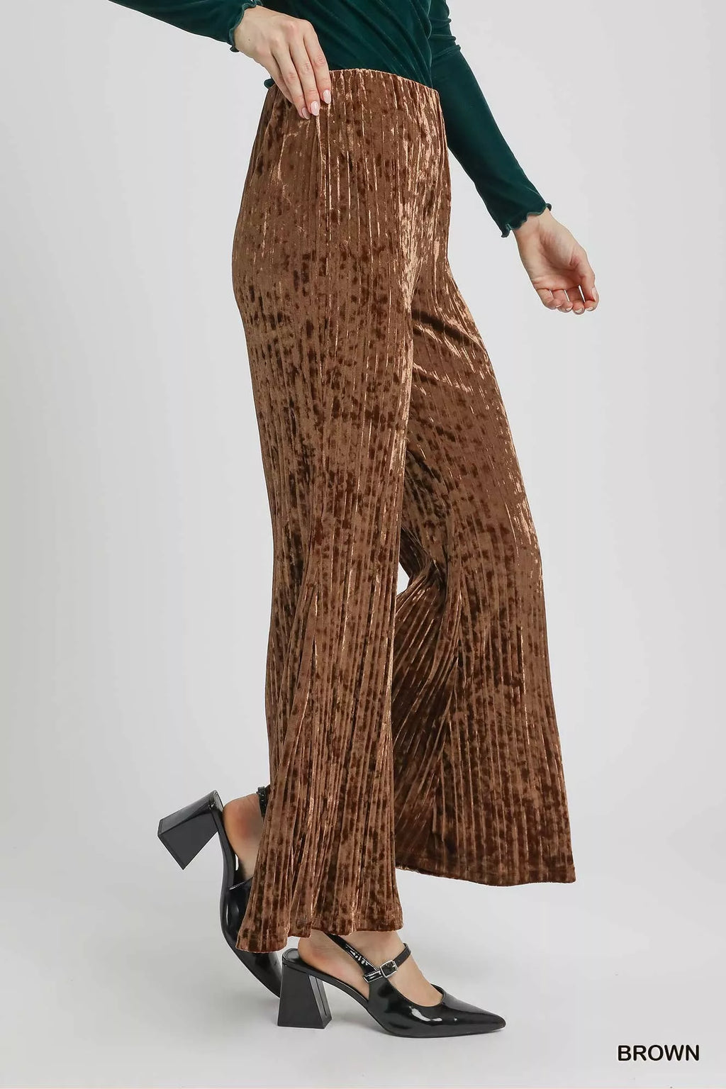 Velvet Pleated Wide Leg Pants