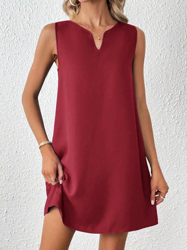 A-Line High Waisted Solid Color V-Neck Mini Dresses
