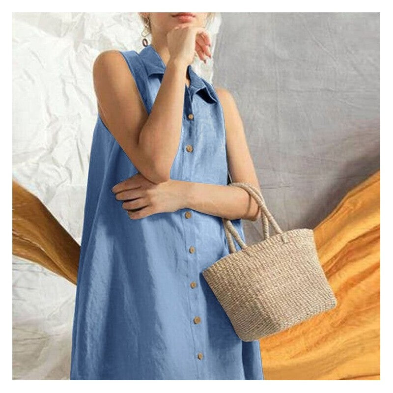 Sleeveless Oversized Solid Shirt Dress