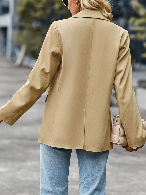 Long Sleeves Loose Solid Color Split-Joint Lapel Blazer Outerwear