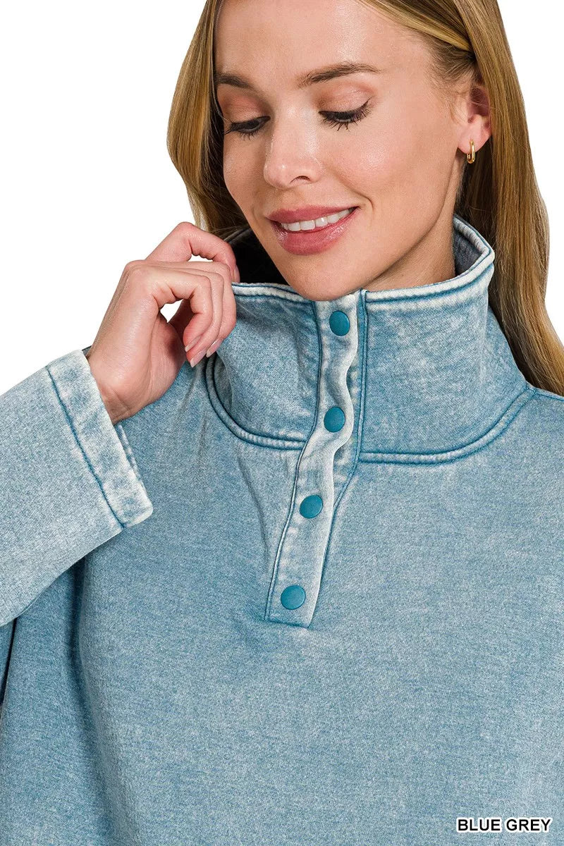Fleece Washed High Neck Kangaroo Pocket Sweatshirt