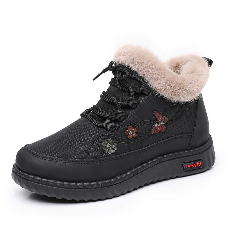 Women's Fleece-Lined Winter Cotton Boots | Warm Flat Heel Mid-Cut Snow Boots