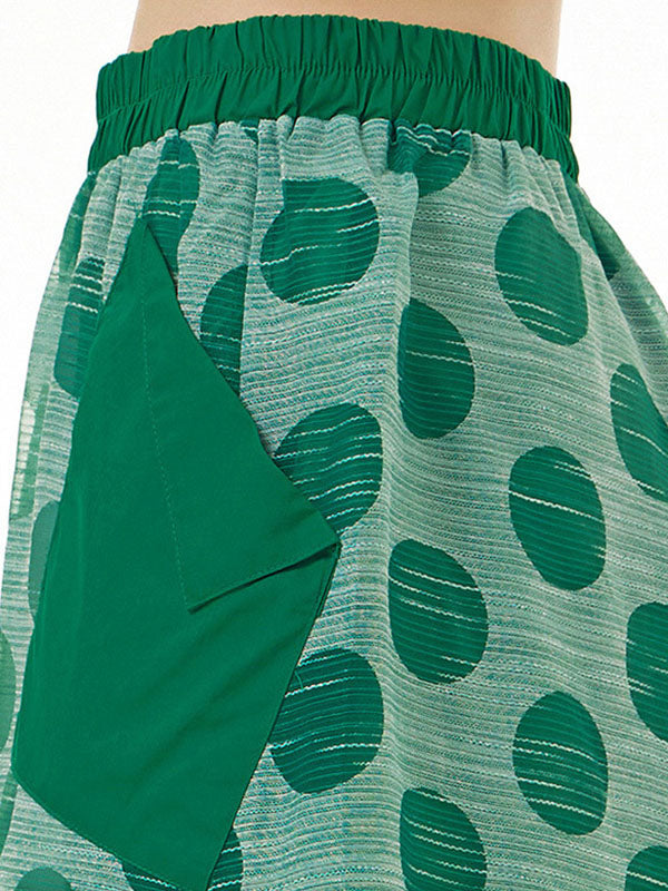 Cropped False Two Gauze Polka-Dot See-Through Casual Pants Bottoms