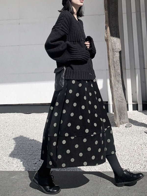 High Waisted Loose Elastics Polka-Dot Printed Split-Joint Skirts