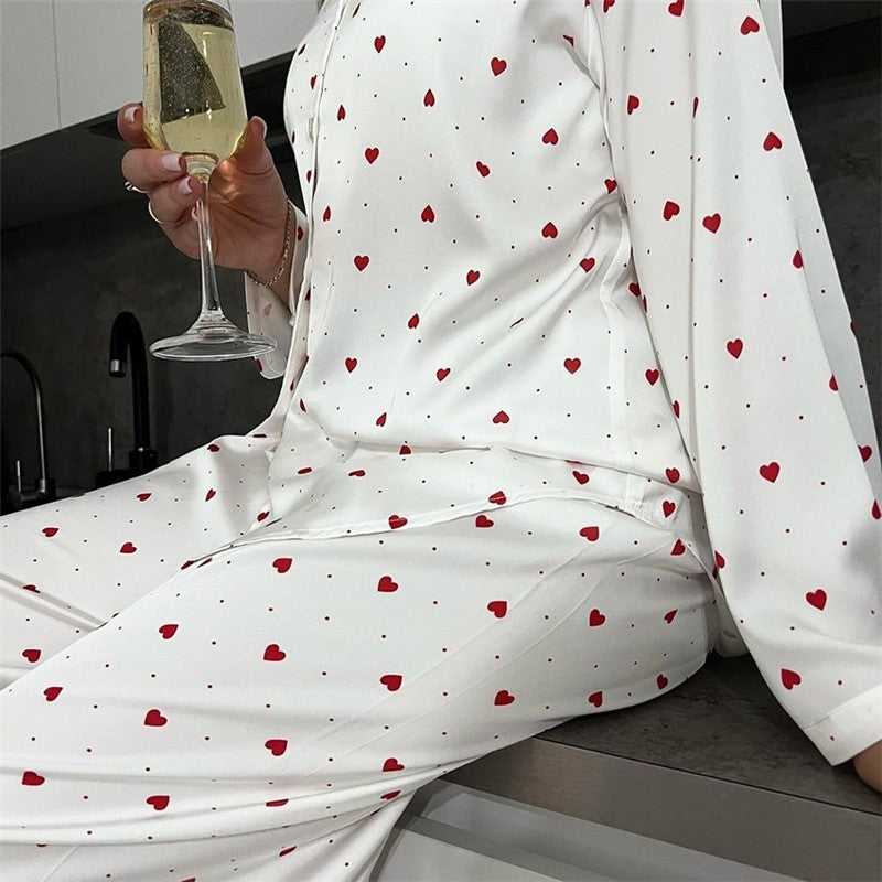 Printed Collar Long Sleeve Pajama Set