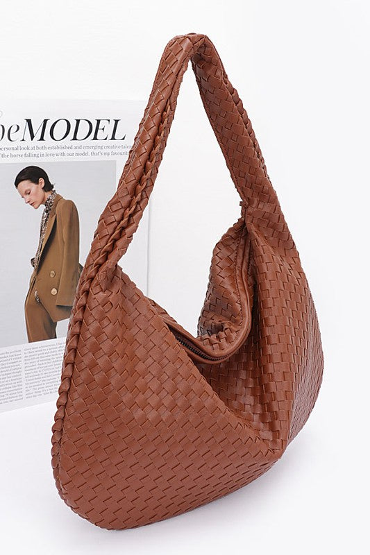 Fashion Handbag Weaved Faux Leather Soft Shoulder Bag Stylish Chic Accessory