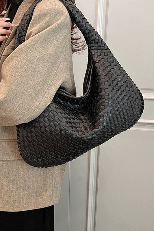 Fashion Handbag Weaved Faux Leather Soft Shoulder Bag Stylish Chic Accessory