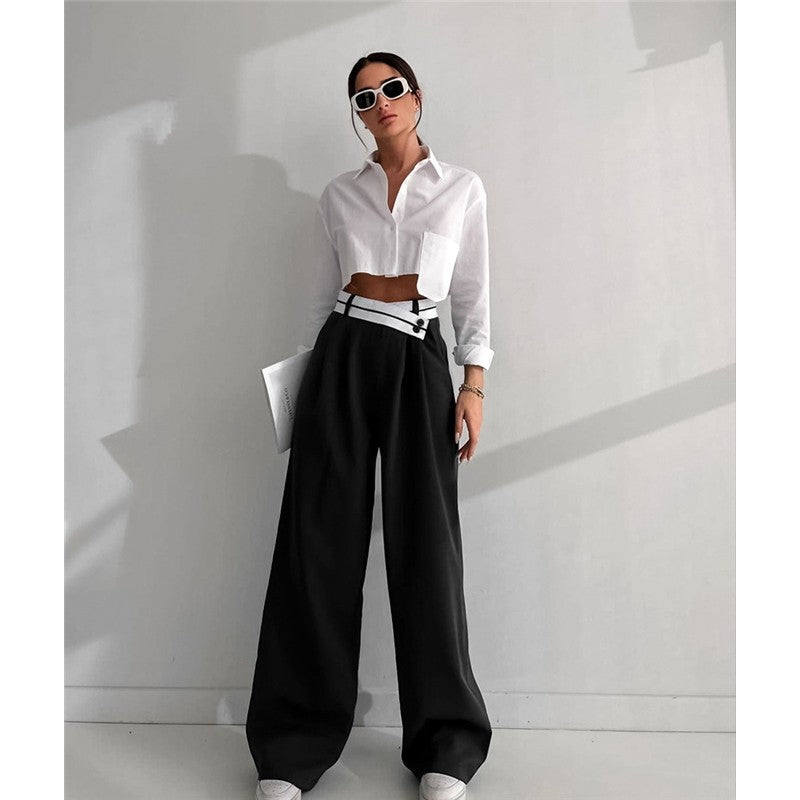 Patchwork High Waisted Wide Leg Trousers