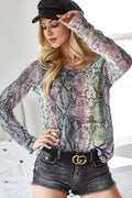 Snakeskin Print Low Gauge Hacci V Neck Top