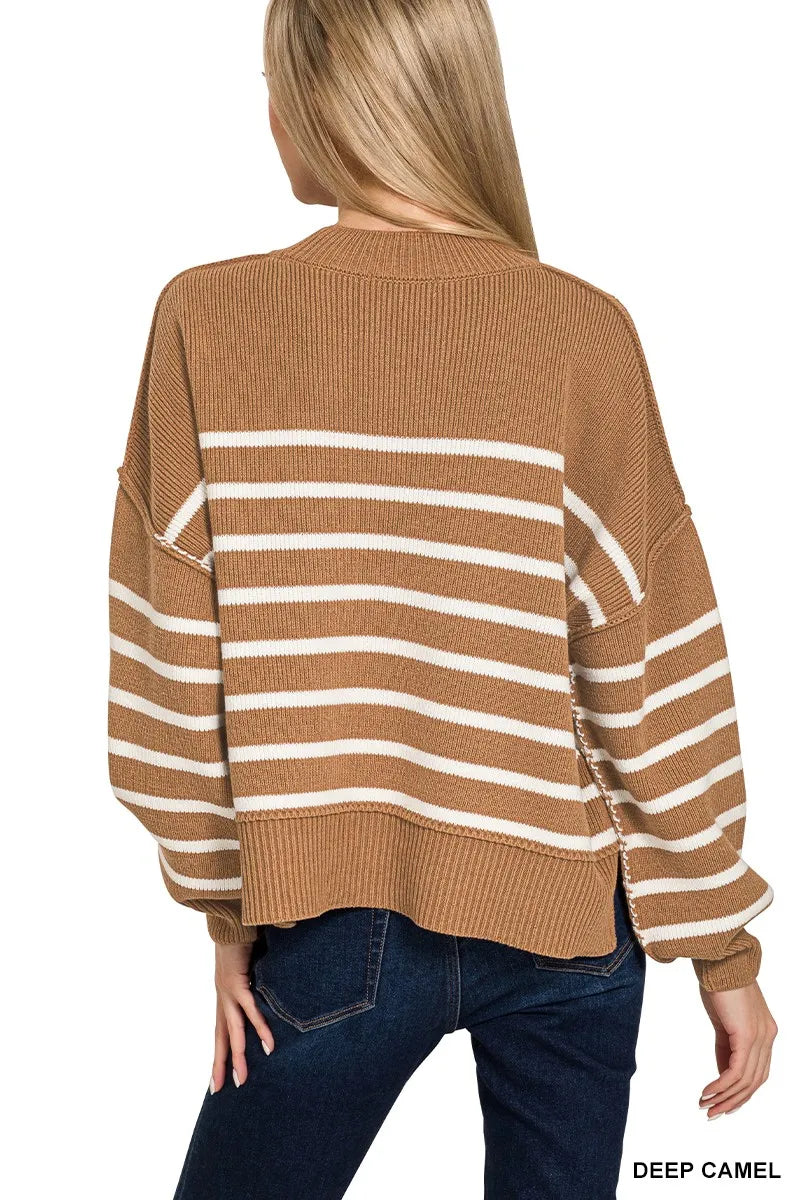 Exposed Seam Striped Oversized Sweater