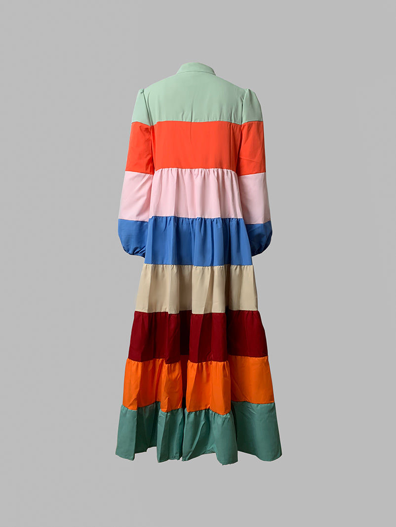 Loose Fit Long Sleeve Stand Collar Outerwear with Button Closure and Contrast Striped Detail