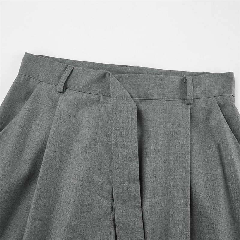 High-Waisted Wide-Leg Belted Casual Pants in Solid Color