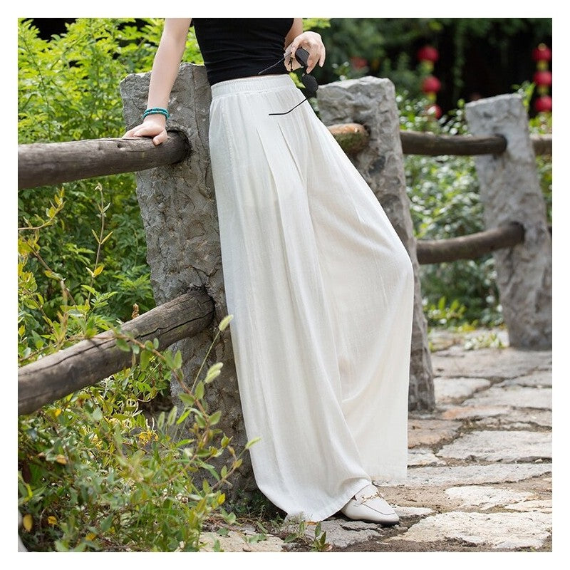 Elastic Waist Wide Leg Pants In Solid Color