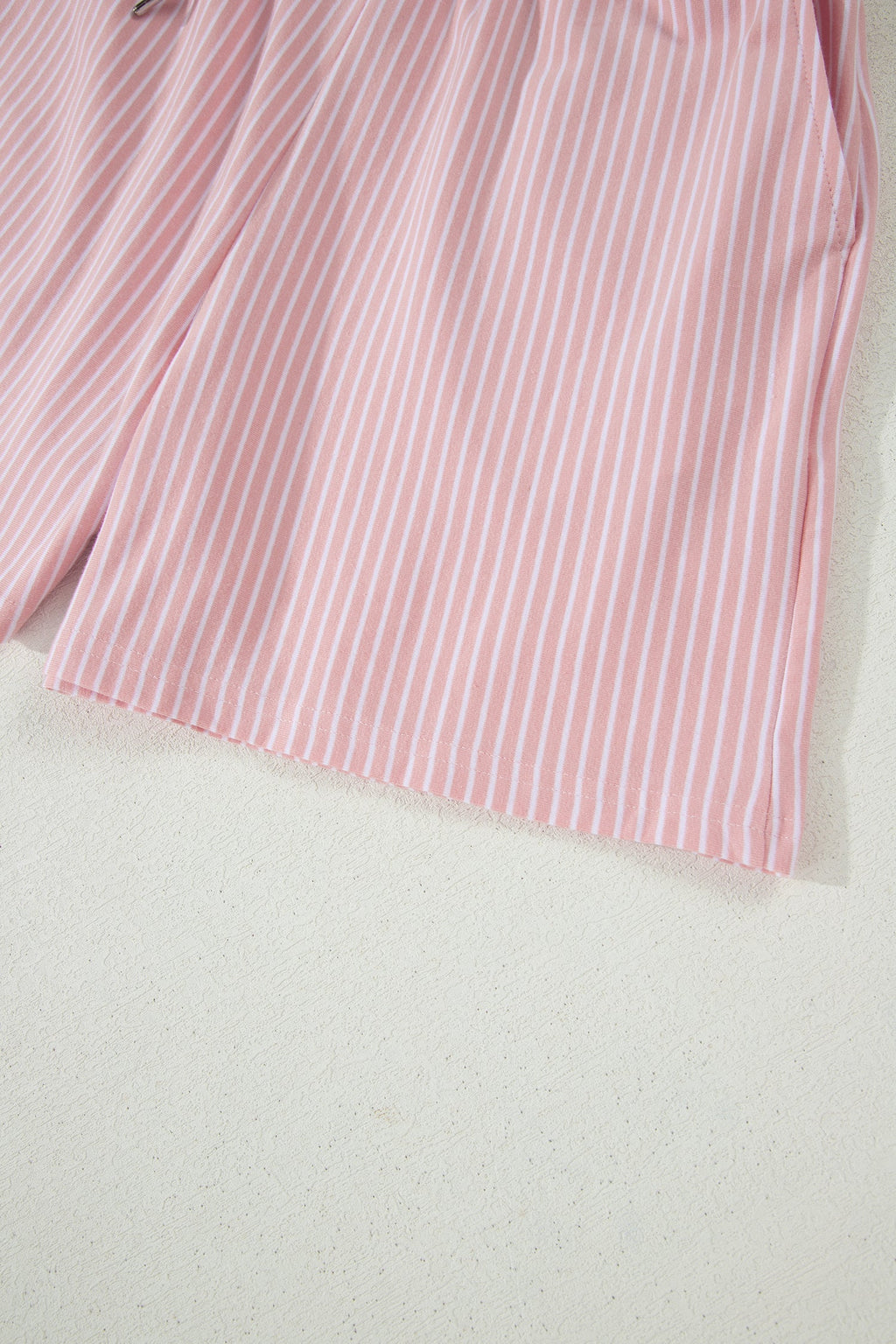 Pink Stripe Dolman Sleeve Polo Shirt and Drawstring Shorts Set