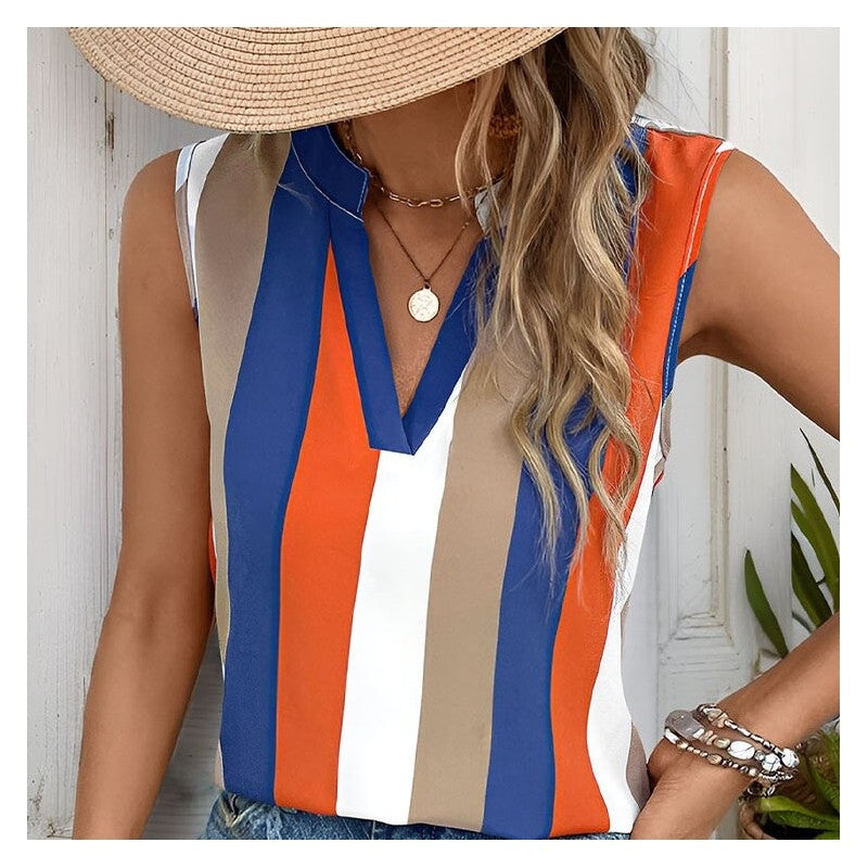 Striped V-Neck Shirt - Versatile, Fashionable, and Colorful