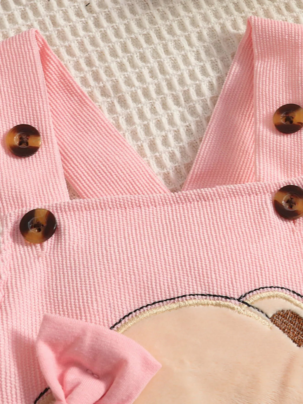 Children's 3-Piece Cute Bear Applique Overalls and Bodysuit Set with Headband