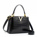 Minimalist Crocodile Pattern Tote Bag - Women's PU Leather Handbag with Zipper Compartment