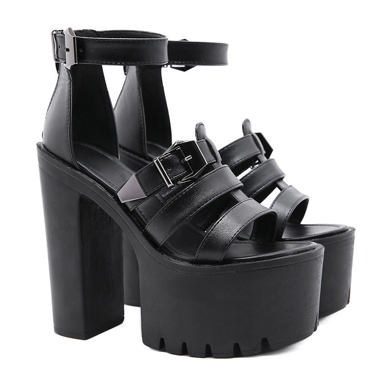 Women's High Heel Buckle Sandals – Patent PU Leather Chunky Heel Open Toe Dress Shoes
