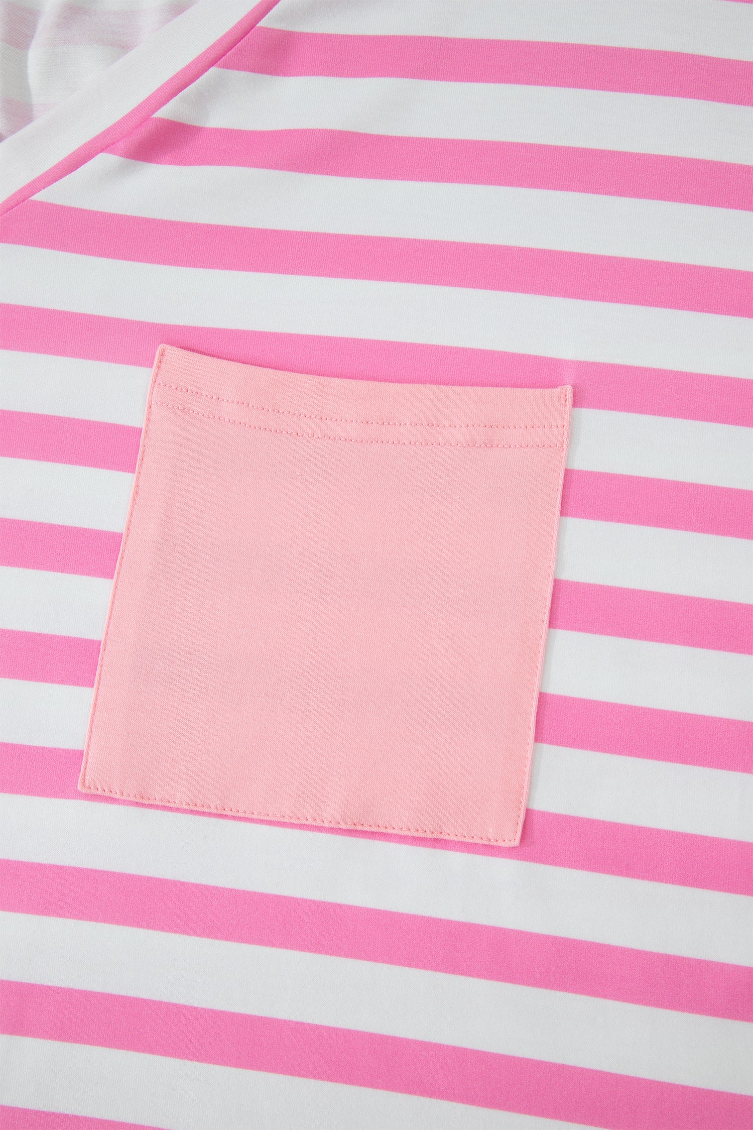 Pink Stripe Colorblock Patched Pocket V Neck Plus Size Tee