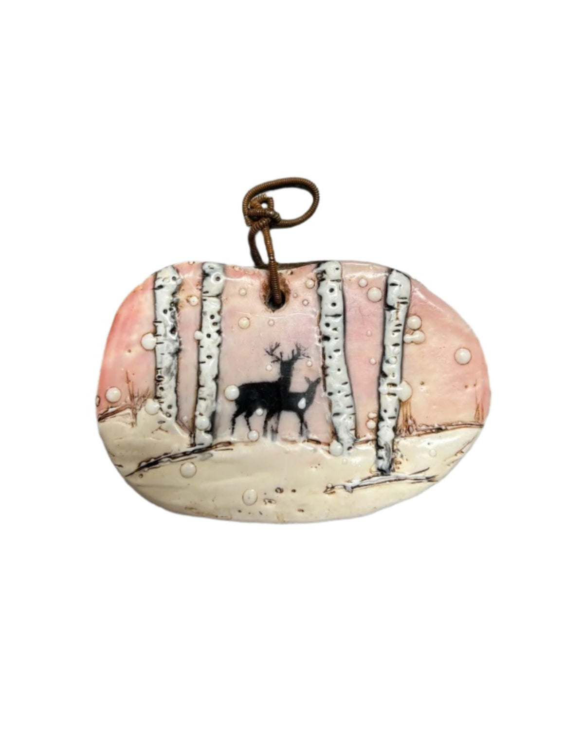 Trish McFerran Buck and Doe Encaustic Art Ornament