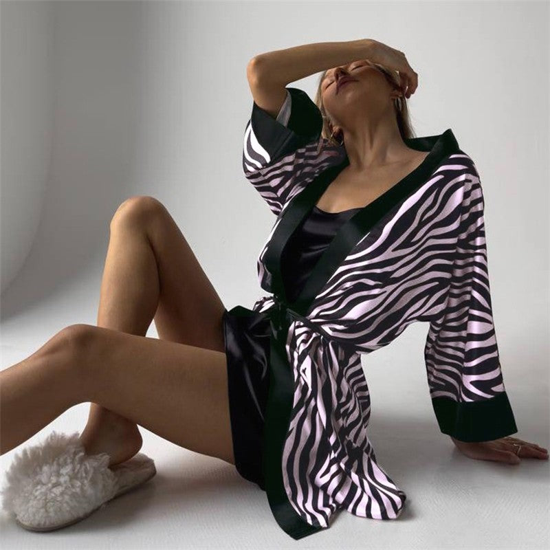 Floral Print Belted Cardigan Robe