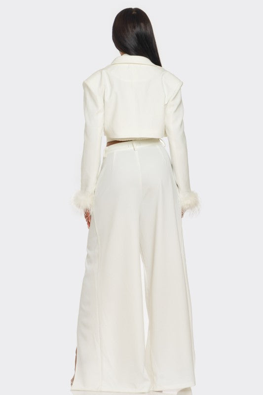 Power & Plume Feather-Trim 3-Piece Suit