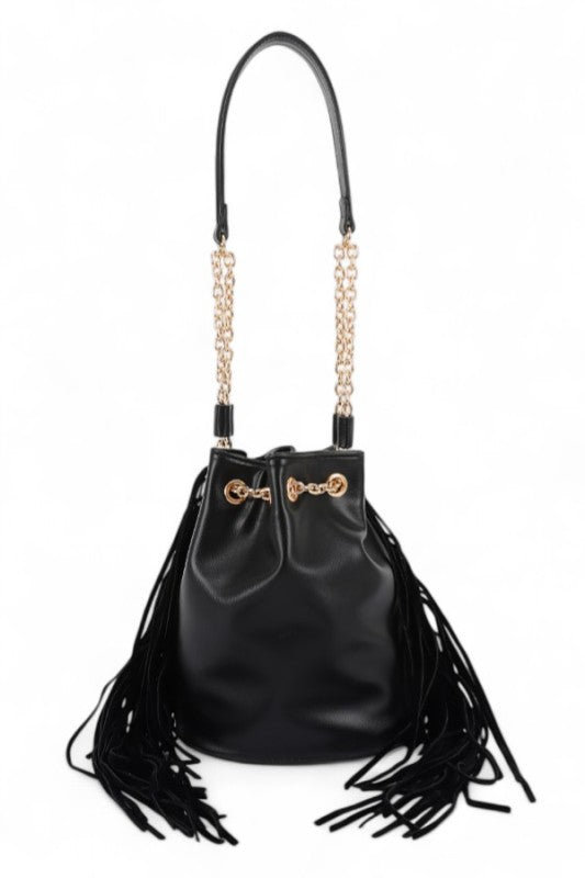 Boho Bucket Bag with Fringe Accent – Trendy Fashion Handbag
