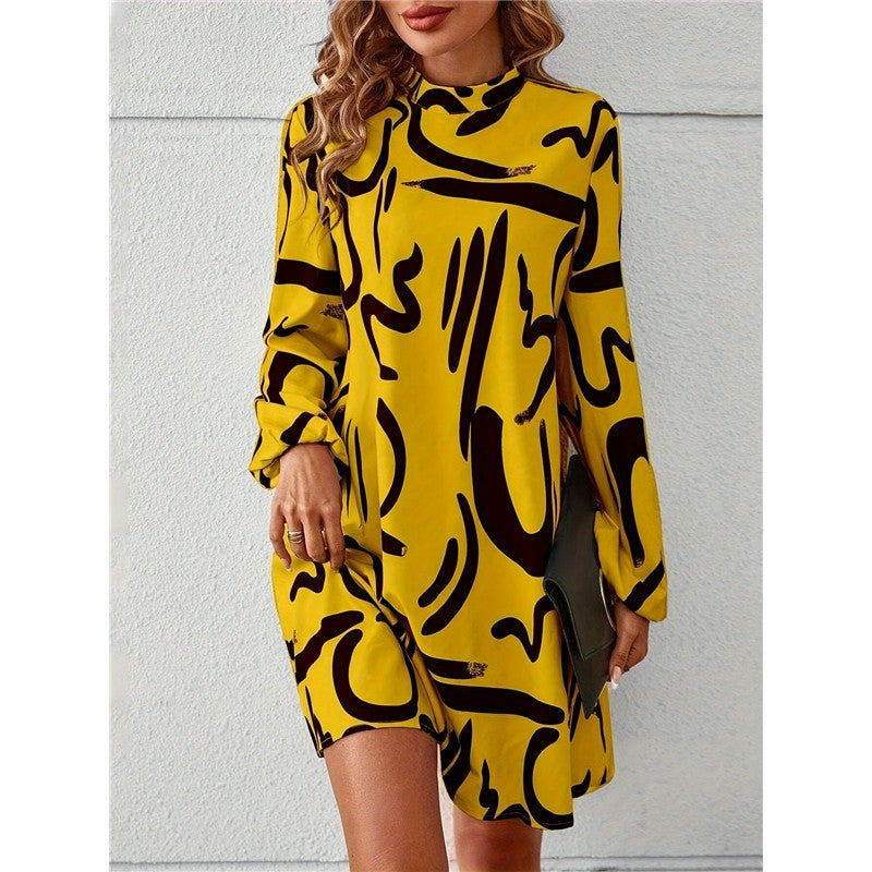 Printed Lantern Sleeve Maxi Dress for Women