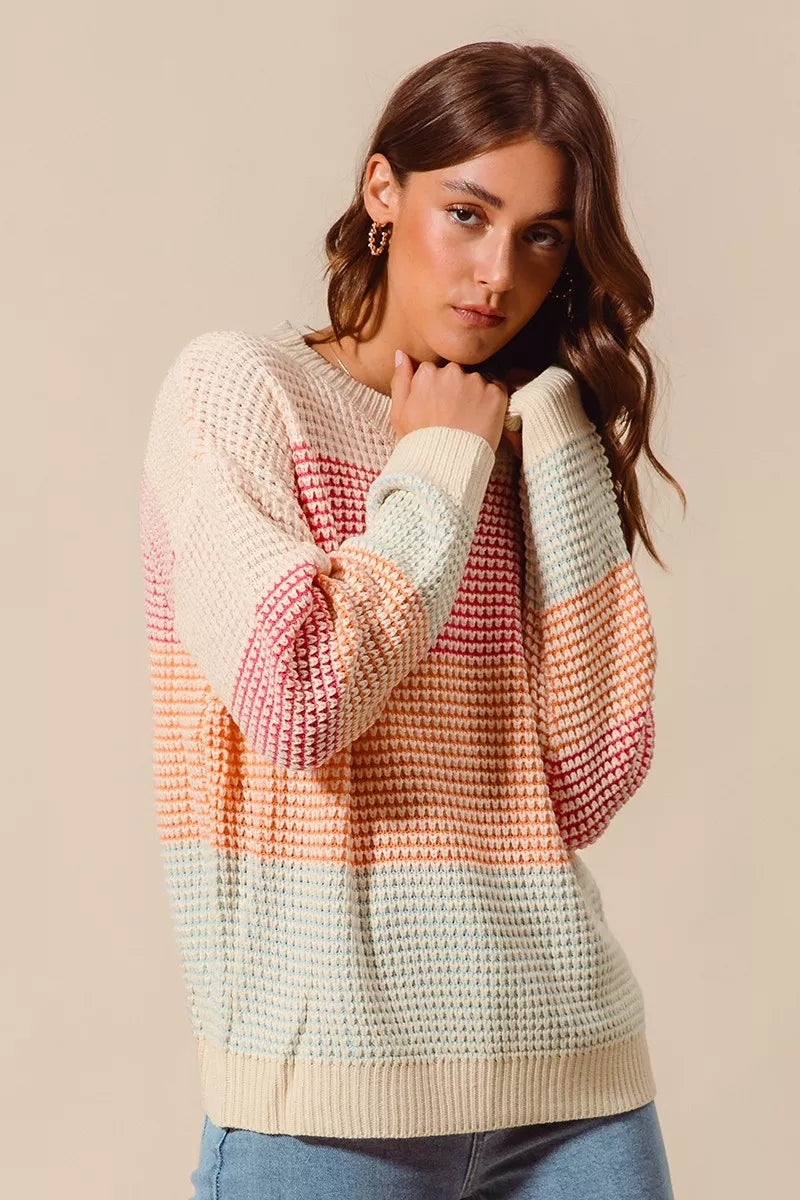 Multi Color Block Long Sleeve Sweater