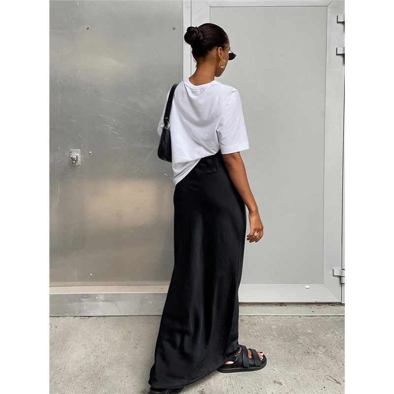 Simple Satin Maxi Skirt in Solid Color